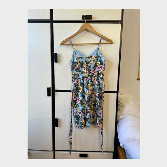 Tropical Floral Print Faux Wrap Dress - Picture 4 of 5